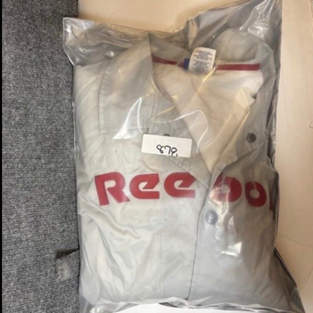 Reebok Mens Light Gray Nylon Track Jacket Spell Out Logo Red‎ Size L - Picture 13 of 13